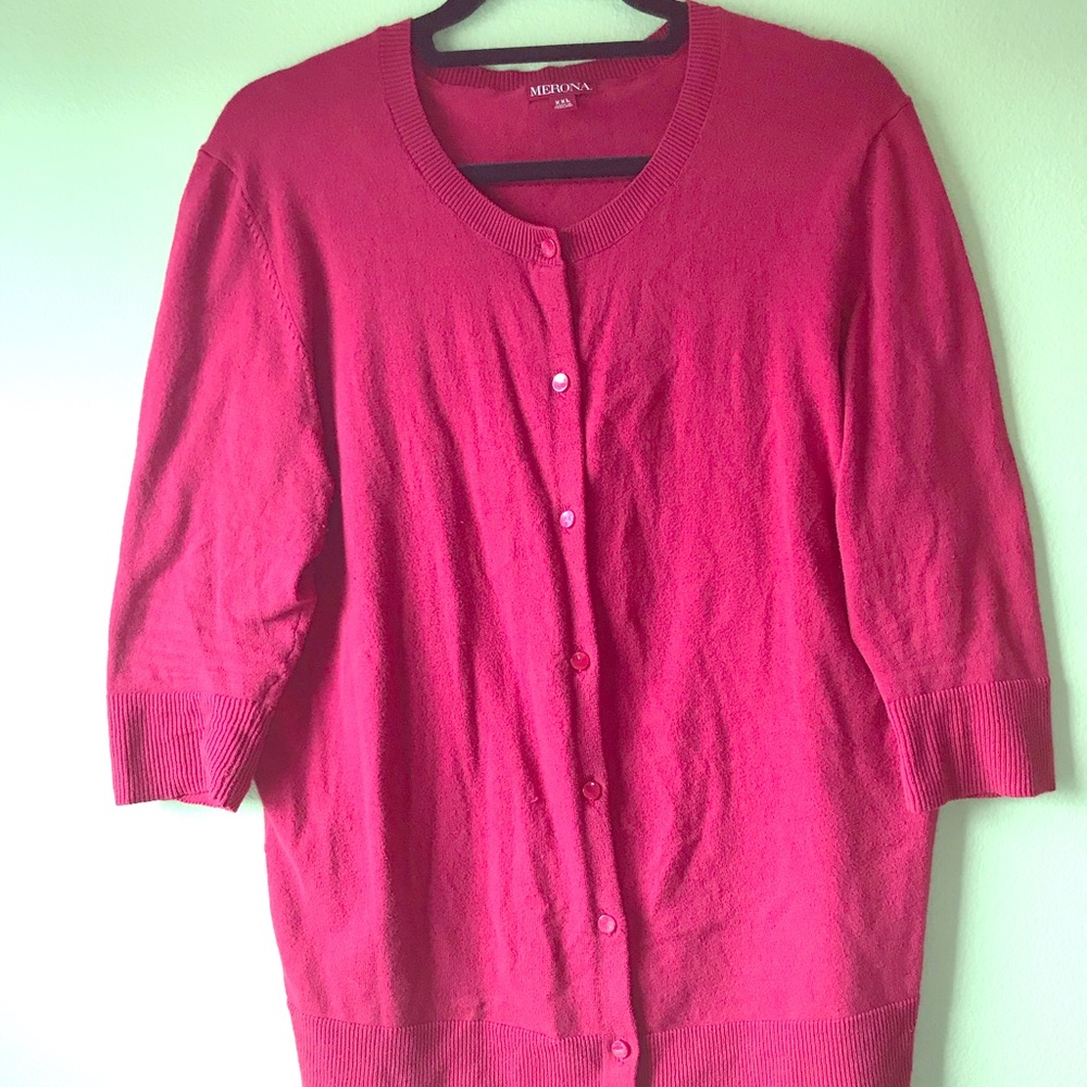Red Cardigan with Cropped Sleeves